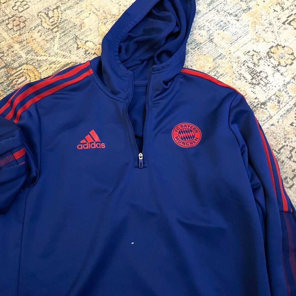 Adidas Bayern Munchen Hoodie Mens Small Blue Sweatshirt Sweater Soccer Futbol FC